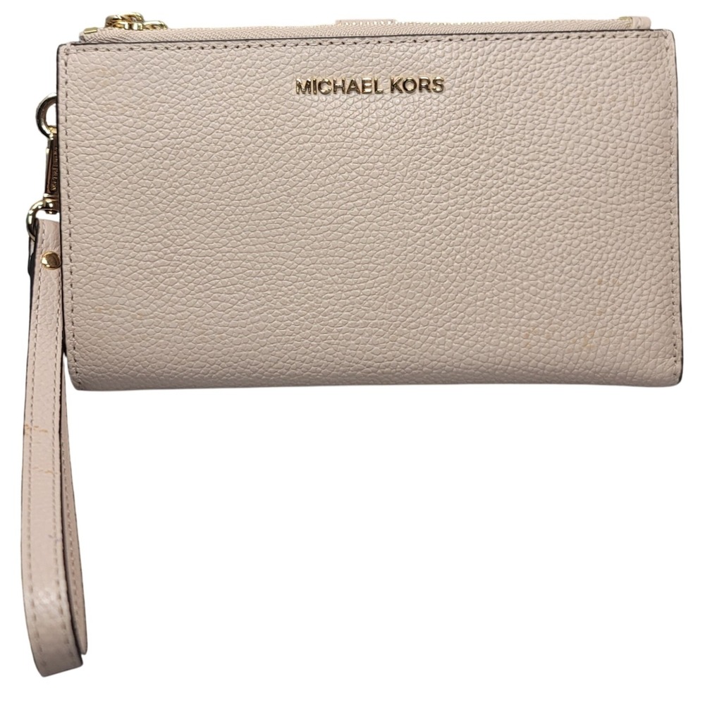 Michael Kors Double Zip Wristlet Pale Pink Pebble Leather‎ Wallet